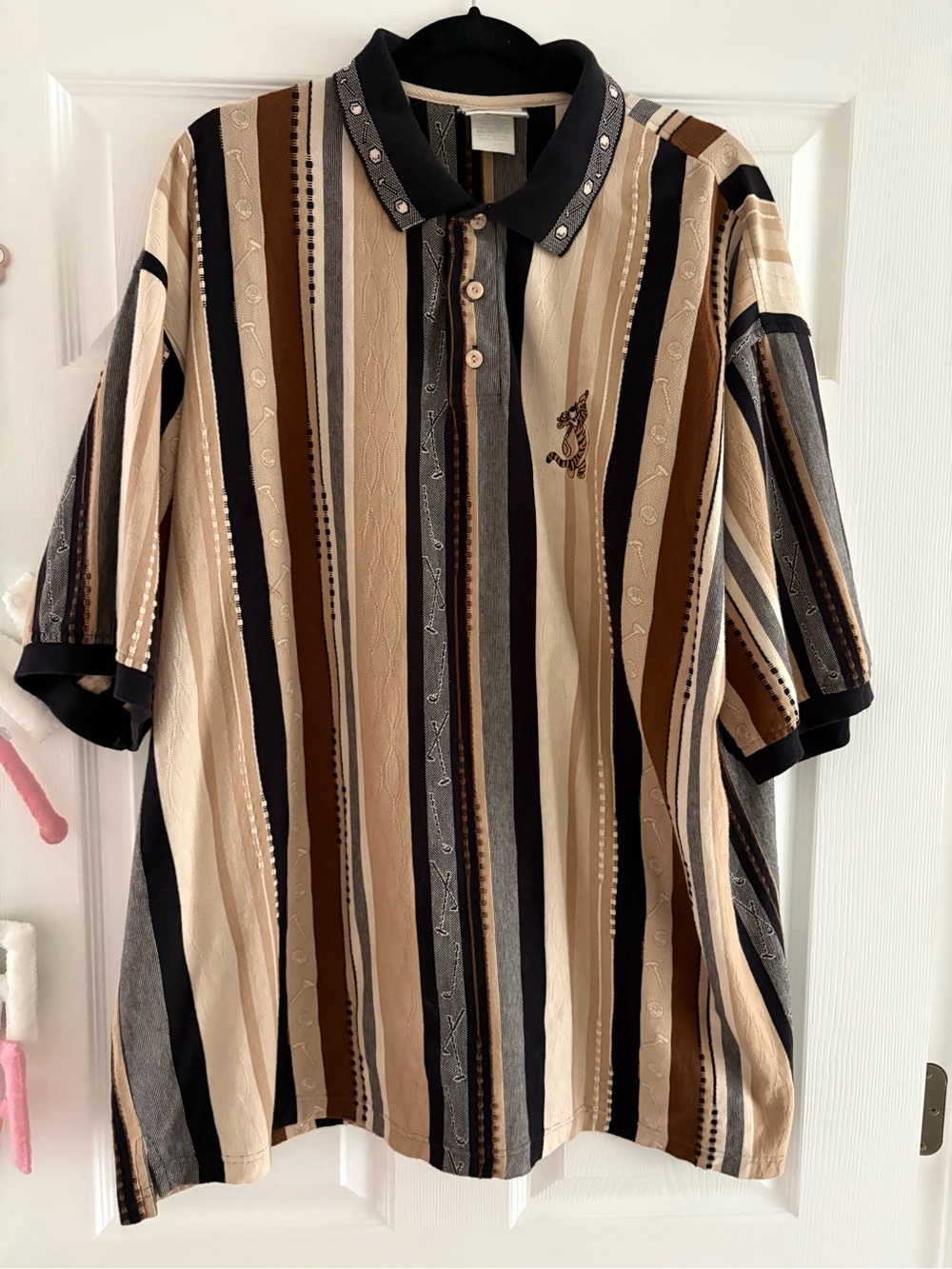Vintage Disney Men's Striped Shirt in Beige and Brown